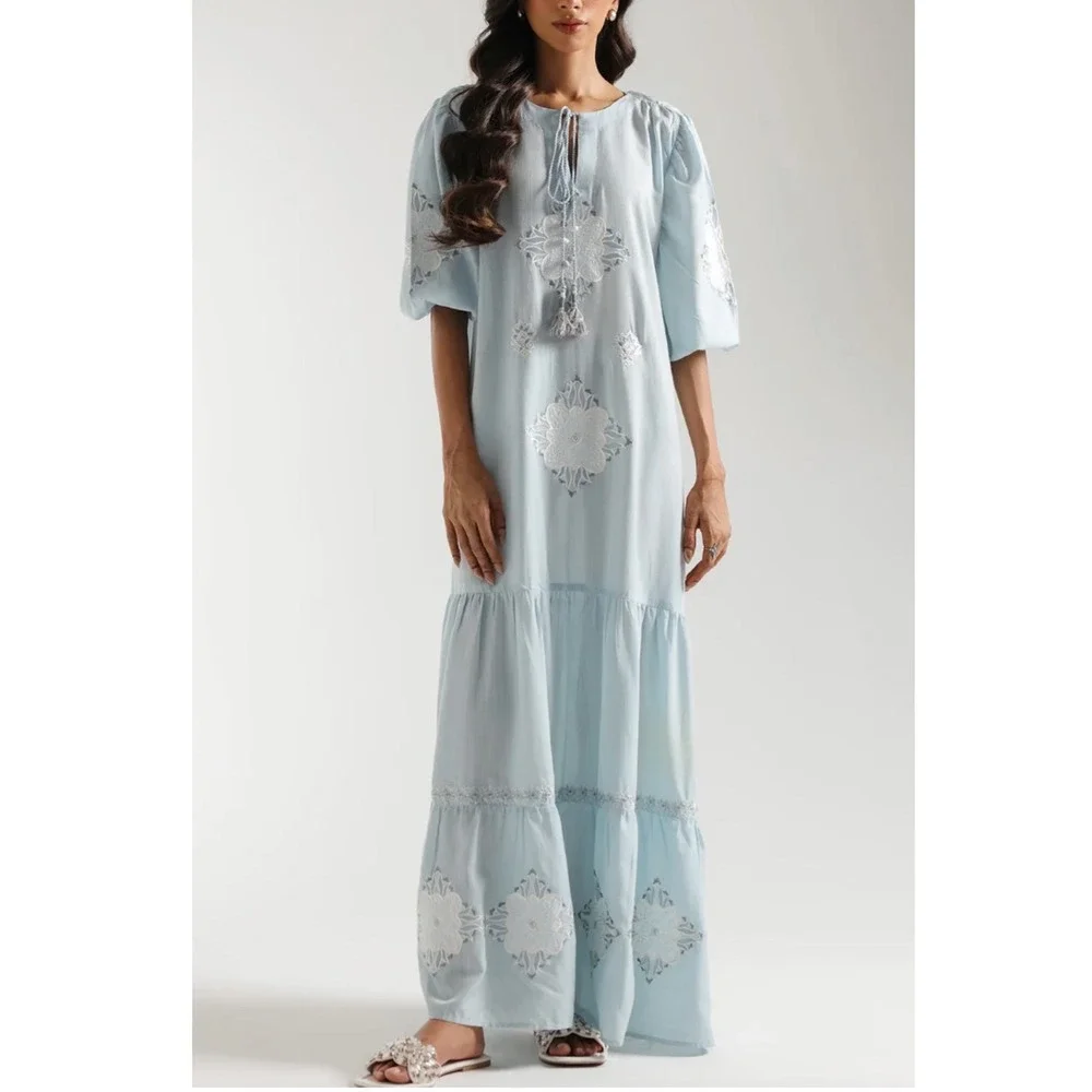 ETHNC EMBROIDERED MAXI DRESS IN BABY BLUE - Picture 1 of 9